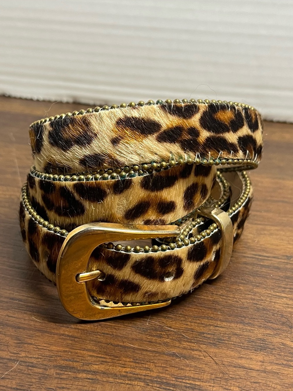 Elite Fresno 1485 Animal Hair Print Belt 31-35 Gold Buckle Vintage 80s M/L